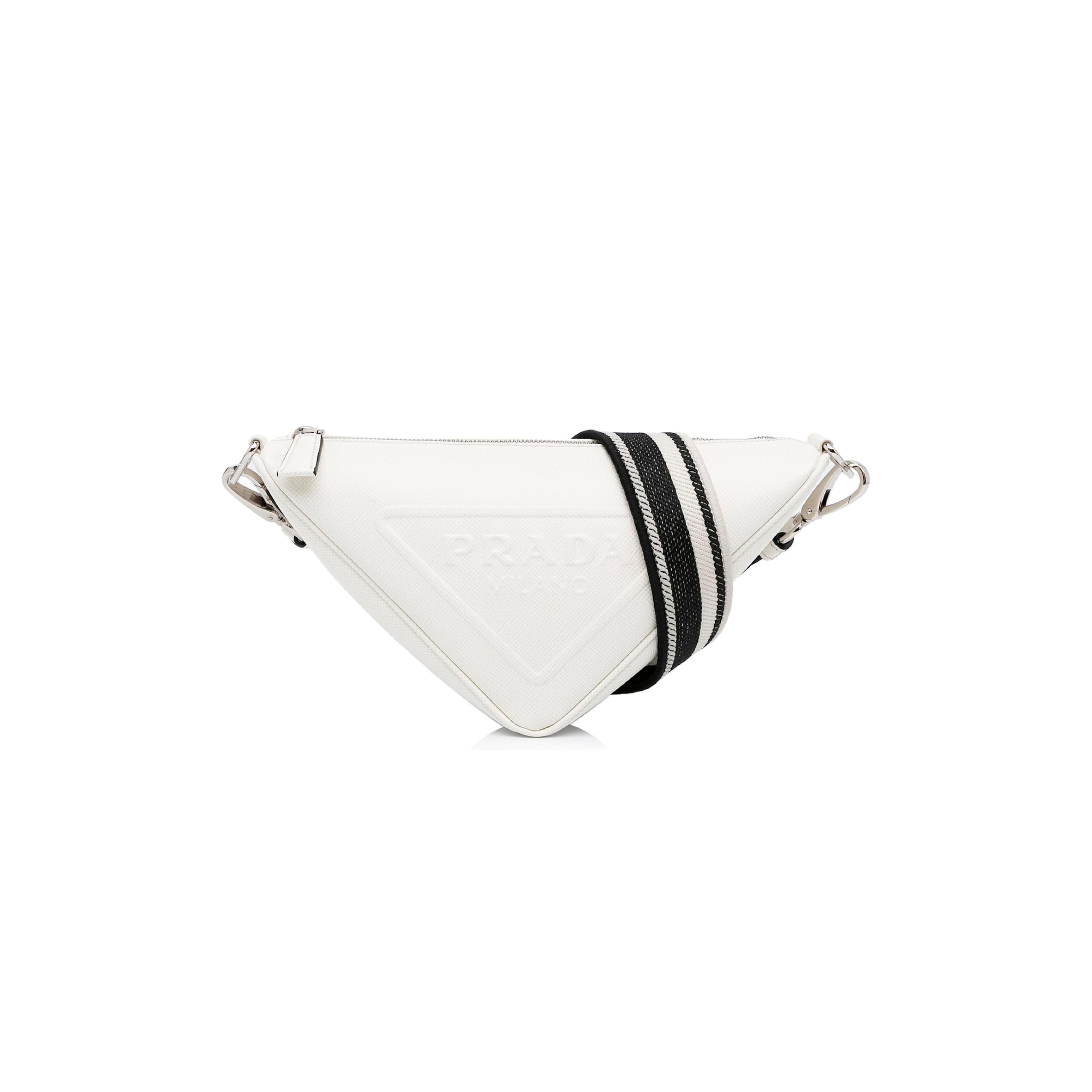 Pra*a white saffiano cuir triangle crossbody bag 2vh155 (28*18*11cm)